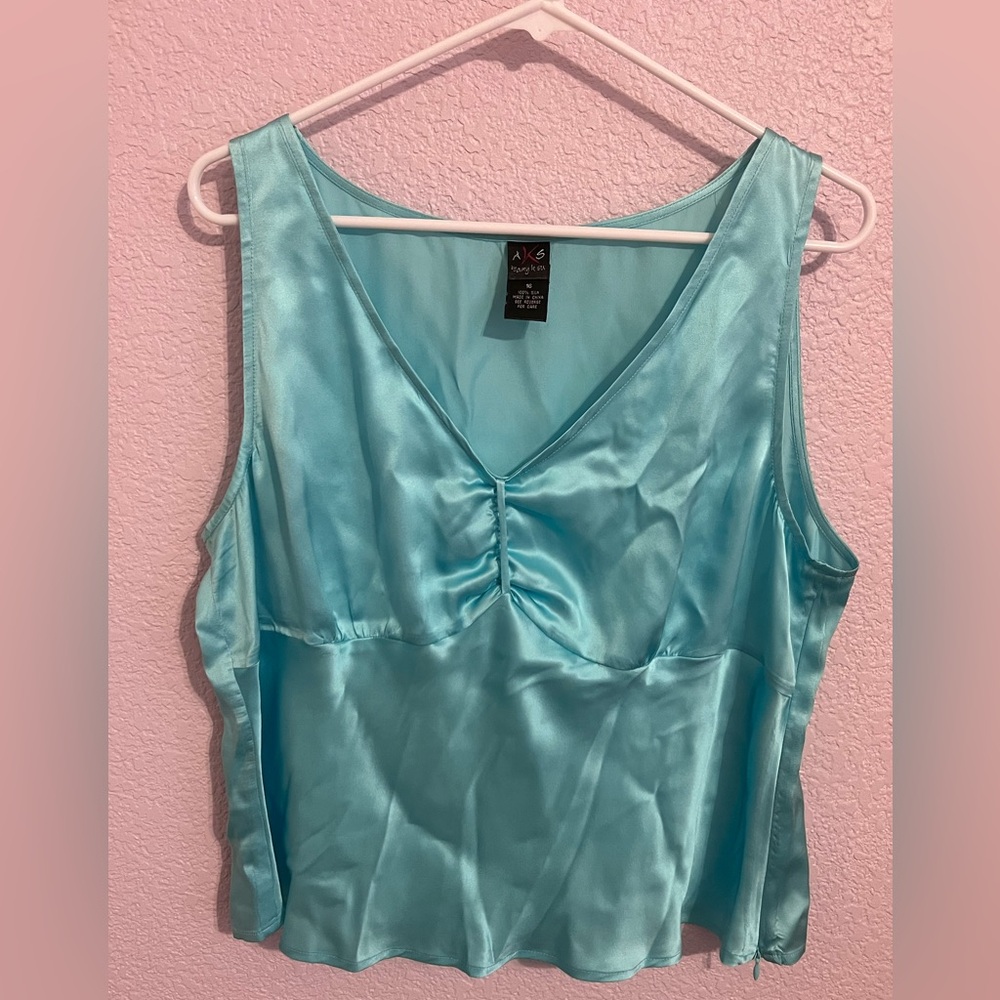Teal silk blouse tank top size 16